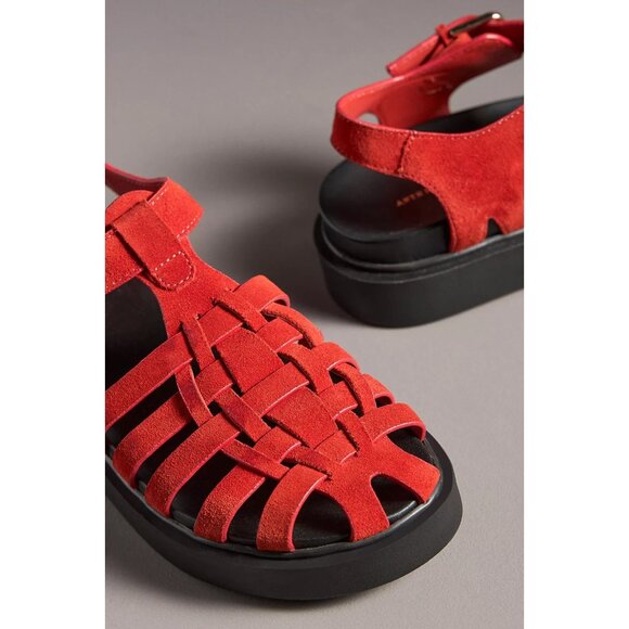 By Anthropologie Footbed Fisherman Flats Red Suede 41 - Picture 3 of 3